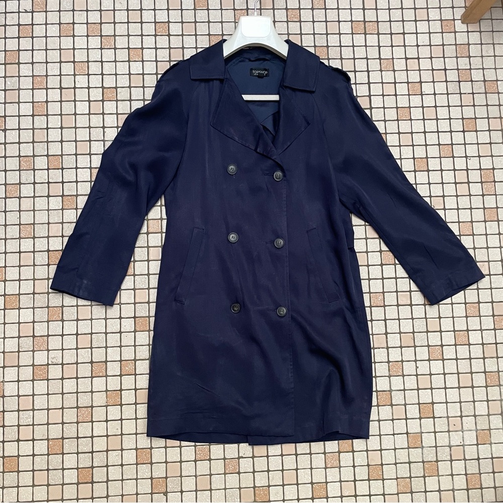 Topshop Deep Blue Trench Coat Jacket SZ 4